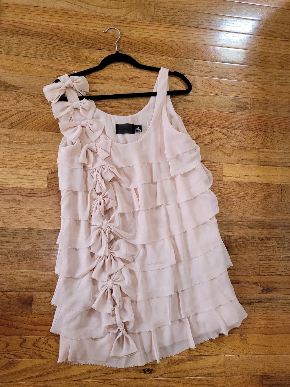 H&M Pale Blush Pink Ruffle Bow One-Shoulder Dress
